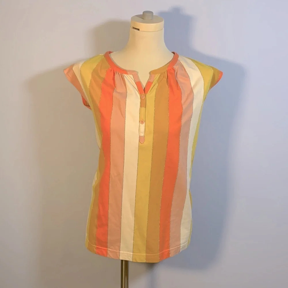 Tea collection metallic striped pink mustard silver shirt dress size 12